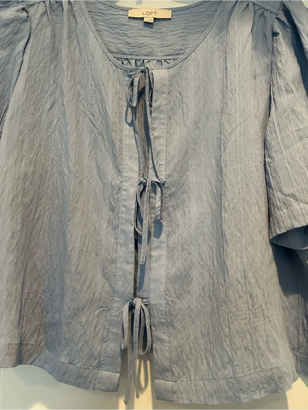 LOFT Light Blue Tie-Front Short Sleeve Blouse